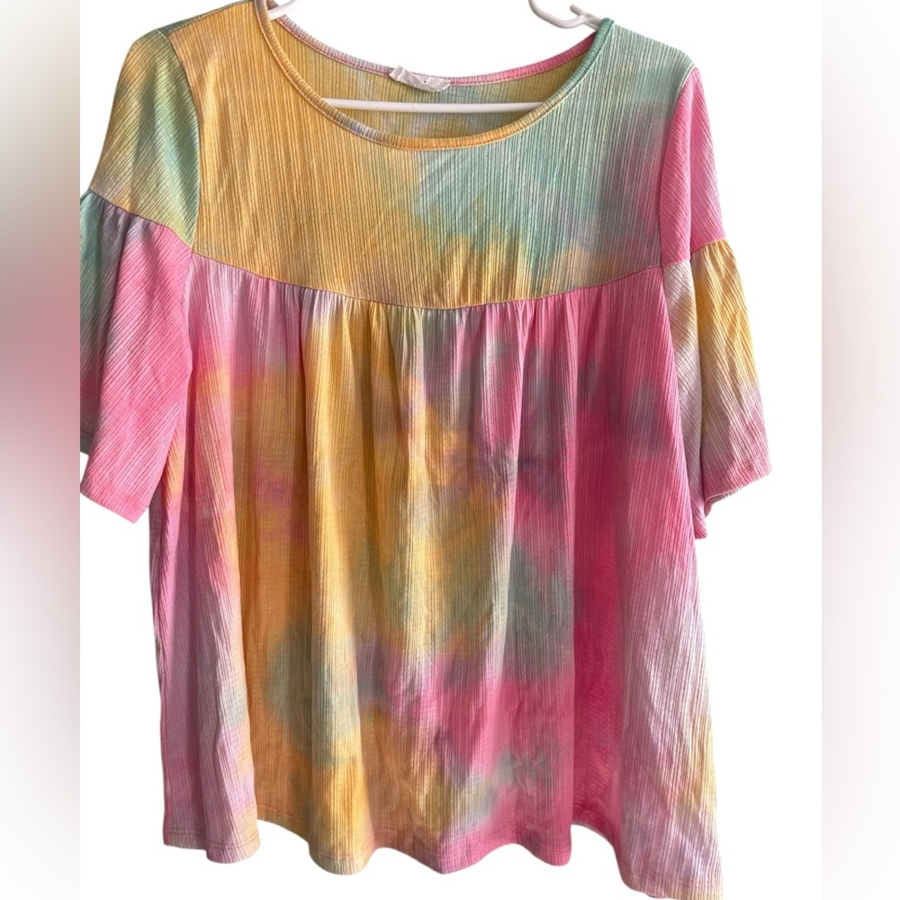 TALULAH Pink and Yellow Tie-Dye Blouse